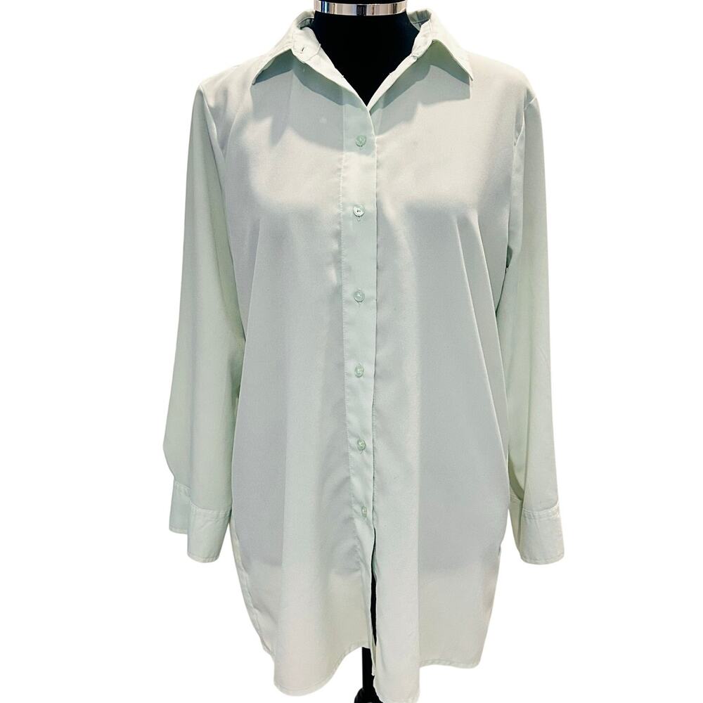 Banana Republic Open Back Blouse Womens S Mint Green Button Up Top